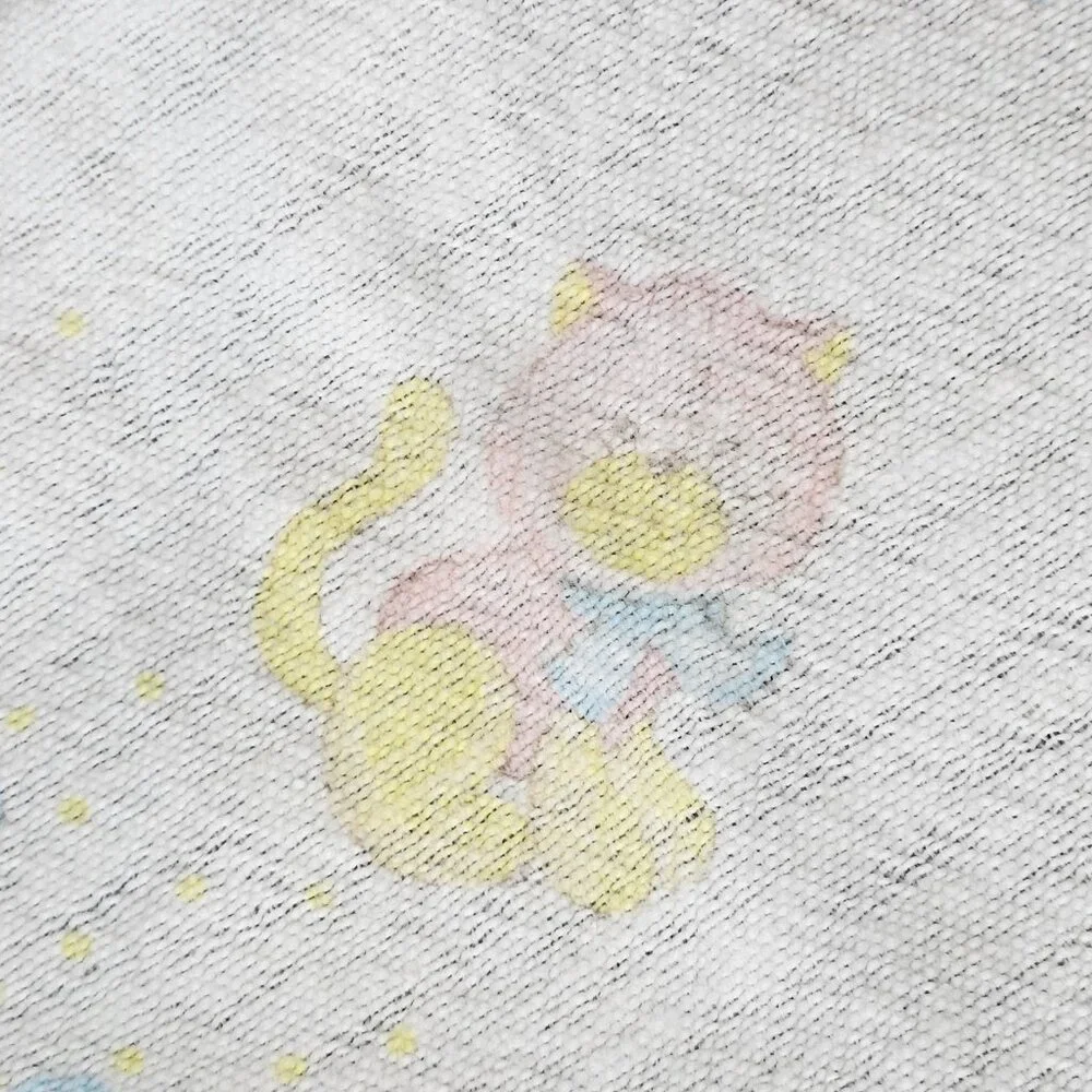 Vintage Baby Receiving Blanket Pastel Animals Hugs Kisses Bunny Kitty Dog Hearts